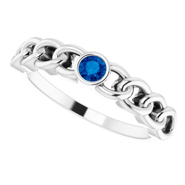 Natural Blue Sapphire Curb Chain Ring in 14K White Gold