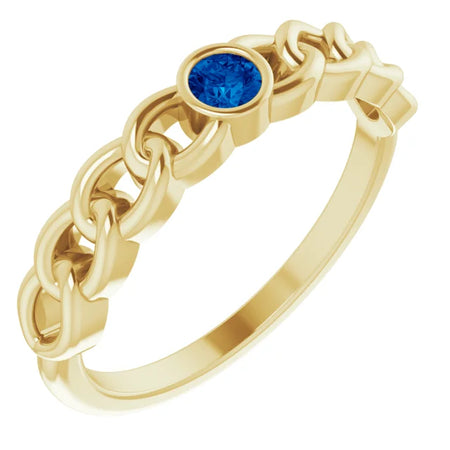 Natural Blue Sapphire Curb Chain Ring in 14K Yellow Gold