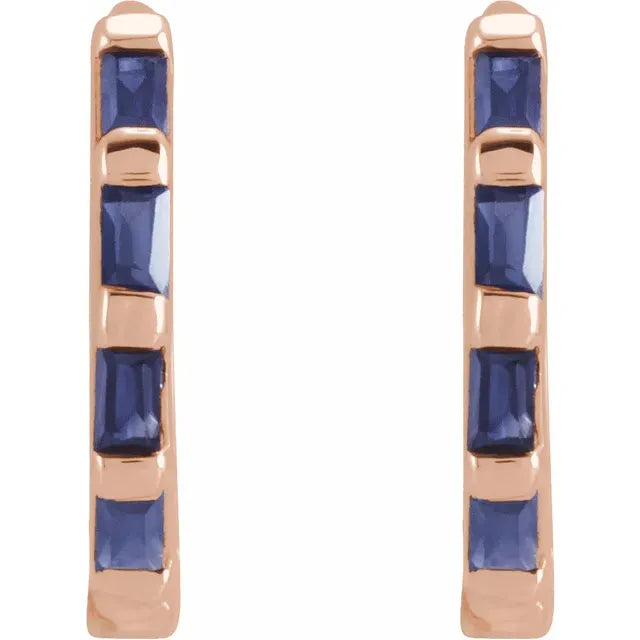 Hinged Huggie Hoop Earrings Natural Blue Sapphire in 14K Rose Gold