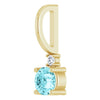 Natural Blue Zircon & Natural Diamond Charm Pendant in 14K Yellow Gold