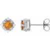 Luxe Wear Everyday™ Halo Style Birthstone Natural Citrine & Natural Diamond Stud Earrings Sterling Silver