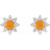 Flower Power Natural Citrine & Diamond Stud Earrings 14K White Gold