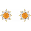 Flower Power Natural Citrine & Diamond Stud Earrings 14K Yellow Gold