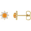 Flower Power Natural Citrine & Diamond Stud Earrings 14K Yellow Gold