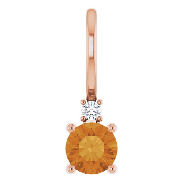 Natural Citrine & Natural Diamond Charm Pendant in 14K Rose Gold