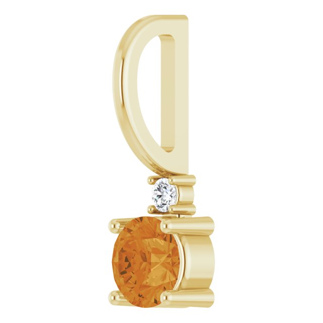 Natural Citrine & Natural Diamond Charm Pendant in 14K Yellow Gold