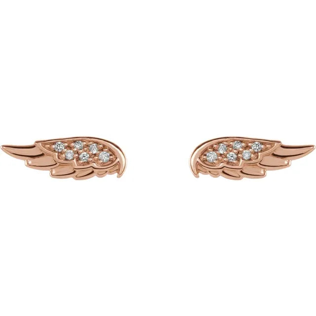 Angel Wing Natural Diamond Stud Earrings Solid 14K Gold or