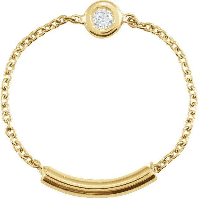 Bezel-Set Natural Diamond Chain Ring 14K Yellow Gold