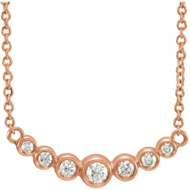 Seven Graduated Bezel-Set Natural Diamond Adjustable Necklace in 14K Rose Gold