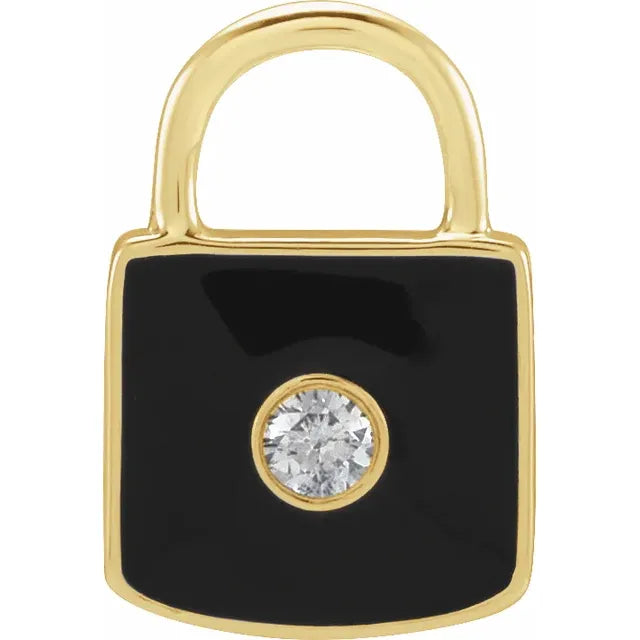 Enamel & Natural Diamond Lock Charm Pendant in 14K Yellow Gold