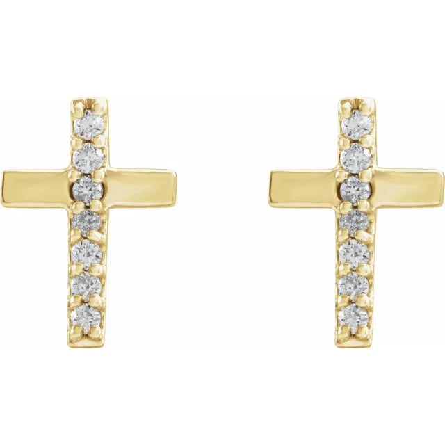 Natural Diamond Cross Stud Earrings in 14K Yellow Gold 