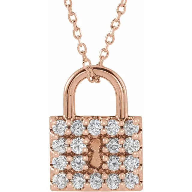 Lock Pendant 1/2 CTW Natural Diamond Adjustable Necklace in 14K Rose Gold