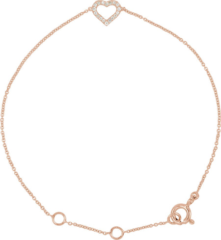 14K Rose .06 CTW Diamond Heart 7" Bracelet Ethical Sustainable Fine Jewelry