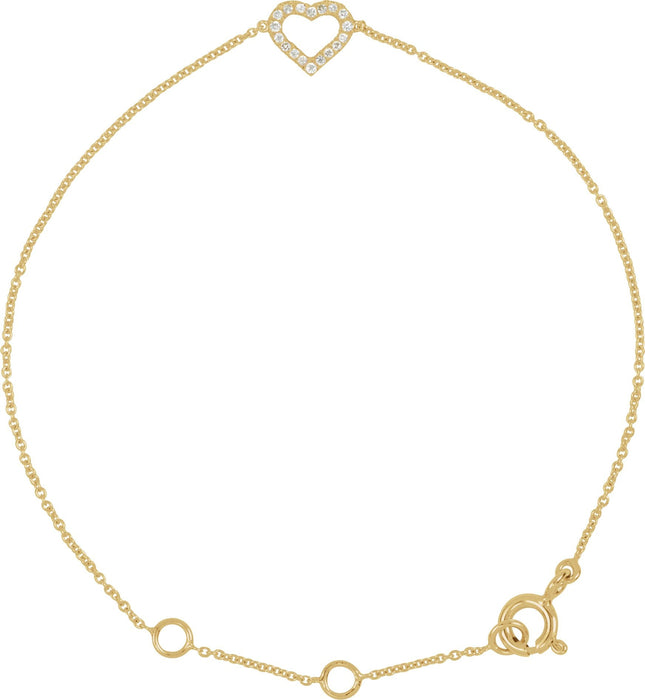 14K Yellow .06 CTW Diamond Heart 7" Bracelet Ethical Sustainable Fine Jewelry