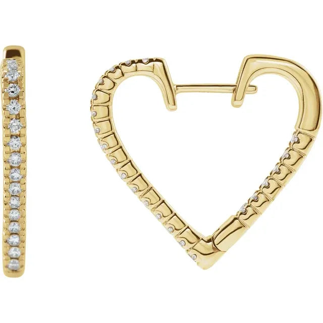 Romantic at Heart Natural Diamond Heart Hoop Earrings 5/8 CTW in 14K Yellow Gold 