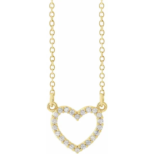 .08 CTW Natural Diamond Heart Pendant 16" Necklace in 14K Yellow Gold