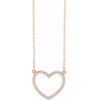 1/5 CTW Natural Diamond Heart Pendant 16" Necklace in 14K Rose Gold