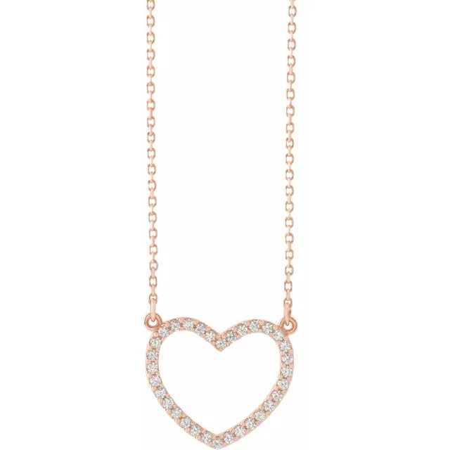 1/5 CTW Natural Diamond Heart Pendant 16" Necklace in 14K Rose Gold