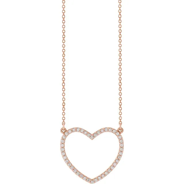 1/4 CTW Natural Diamond Heart Pendant 16" Necklace in 14K Rose Gold