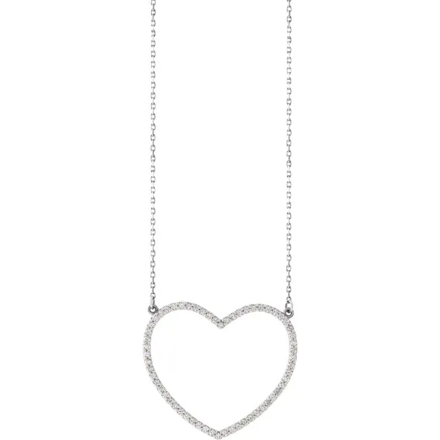 3/8 CTW Natural Diamond Heart Pendant 16" Necklace in 14K White Gold