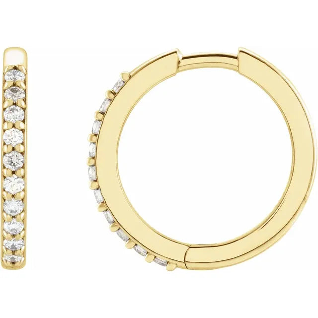 Wear Everyday™ Natural Diamond 1/6 CTW 15 MM Hoop Hinged Earrings in 14K Yellow Gold