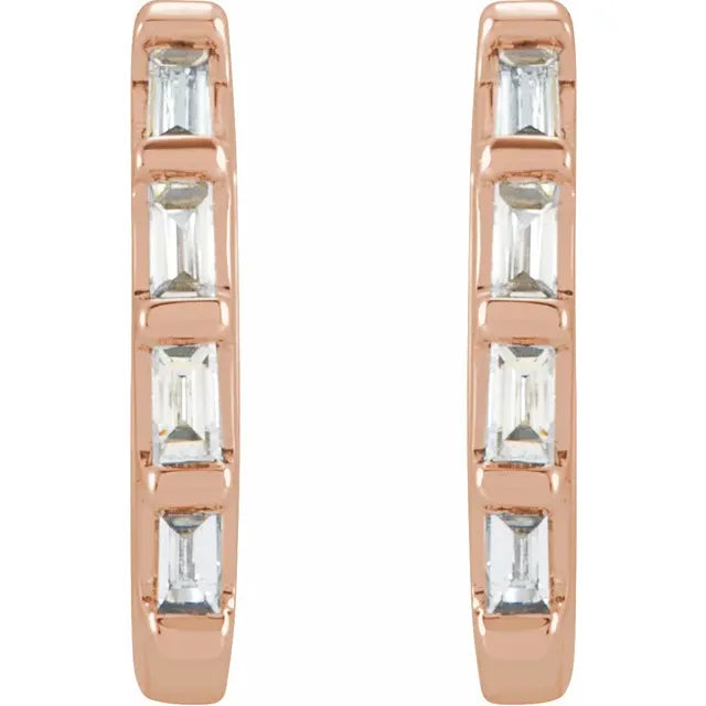 Hinged Huggie Hoop Earrings Natural Diamonds in 14K Rose Gold Front View