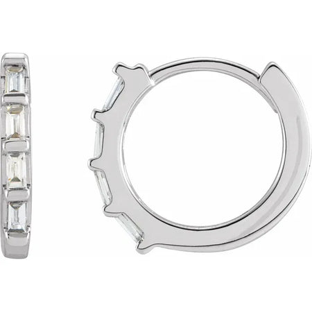 Hinged Huggie Hoop Earrings Natural Diamonds in 14K White Gold