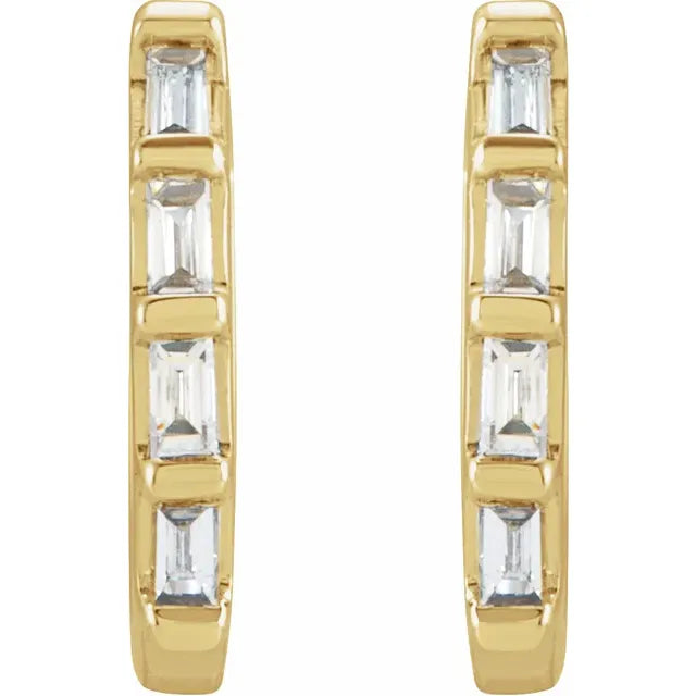 Hinged Huggie Hoop Earrings Natural Diamonds in 14K Yellow Gold