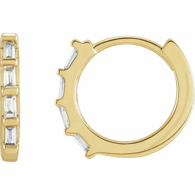 Hinged Huggie Hoop Earrings Natural Diamonds in 14K Yellow Gold