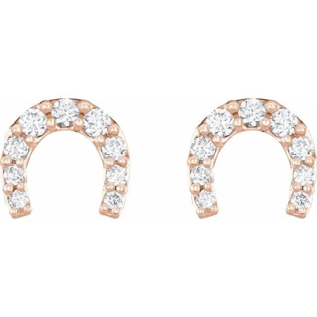 Horseshoe Natural Diamond Stud Earrings in 14K Rose Gold