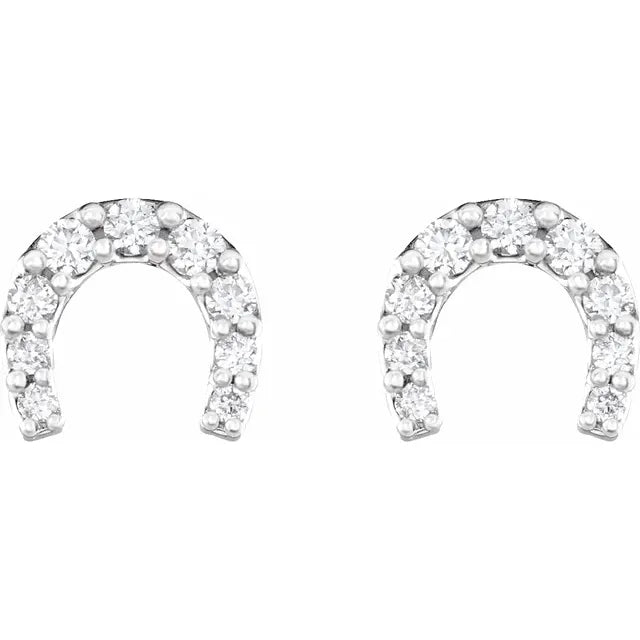 Horseshoe Natural Diamond Stud Earrings in 14K White Gold or Platinum
