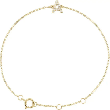 Natural Diamond Initial A Adjustable Bracelet in 14K Yellow Gold