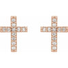 Natural Diamond Cross Stud Earrings Pair 14K Rose Gold 