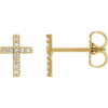 Natural Diamond Cross Stud Earrings Pair 14K Yellow Gold