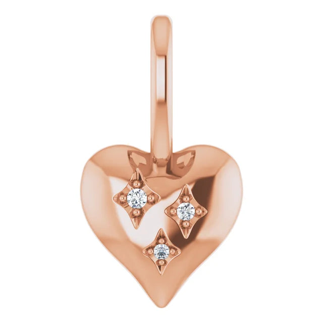 Puffed Heart Natural Diamond Charm Pendant in 14K Rose Gold