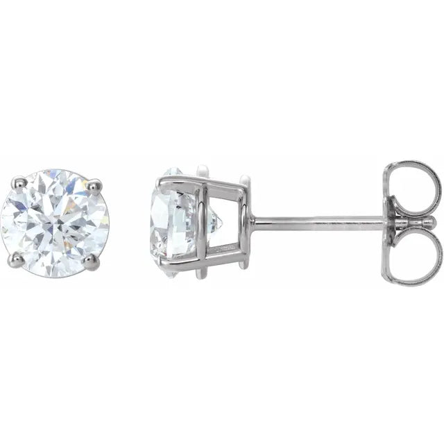 Natural Diamond Stud Earrings Four Prong One and One Half 14K White Gold 