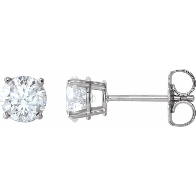 Natural Diamond Stud Earrings Four Prong One CTW 14K White Gold 