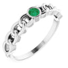 Natural Emerald Curb Chain Ring in 14K White Gold