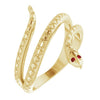 Natural Mozambique Garnet Spiral Serpent Snake Ring in Solid 14K Yellow Gold 