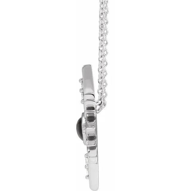 Natural Onyx and Diamond Celestial Adjustable 16-18" Necklace in 14K White Gold or Sterling Silver