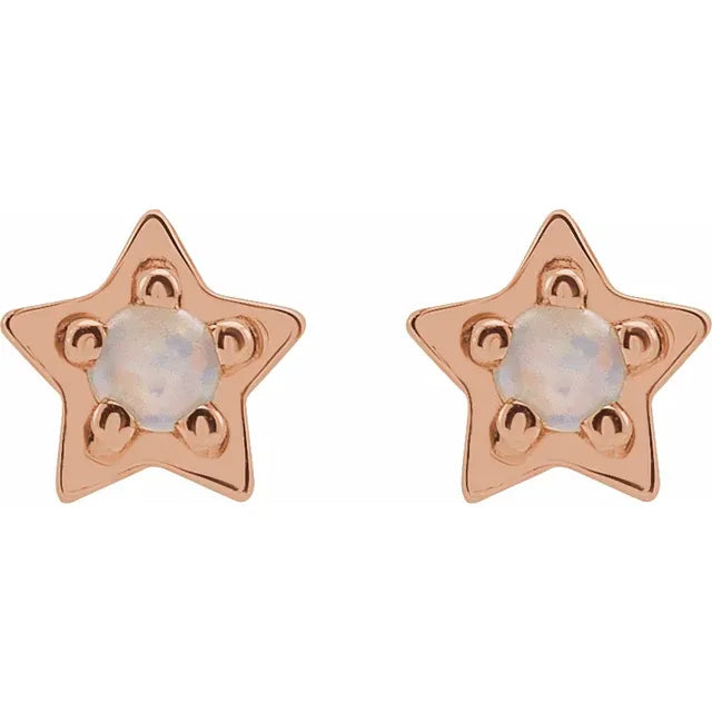 Natural Opal Cabochon Star Stud Earrings 14K Rose Gold 