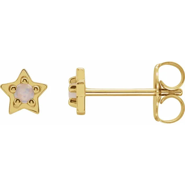 Natural Opal Cabochon Star Stud Earrings 14K Yellow Gold 
