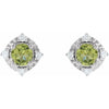 Luxe Wear Everyday™ Halo Style Birthstone Natural Peridot & Natural Diamond Stud Earrings Sterling Silver