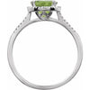 Round Statement Birthstone Natural Peridot & Diamond Halo Style Sterling Silver Ring