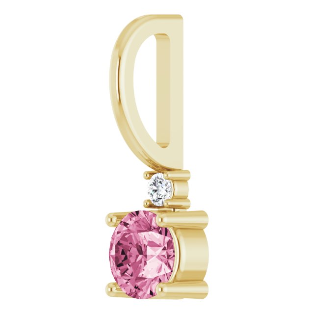 Natural Pink Tourmaline & Natural Diamond Charm Pendant in 14K Yellow Gold