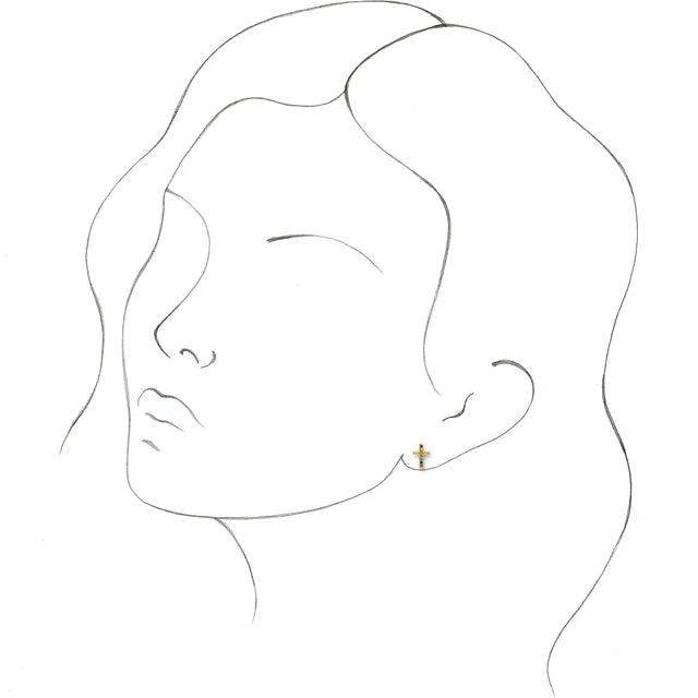 Natural Rainbow Multi-Gemstone Cross Stud Earrings in 14K White Gold 