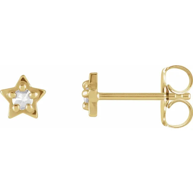 Natural Rose Cut Diamond Star Stud Earrings 14K Yellow Gold 