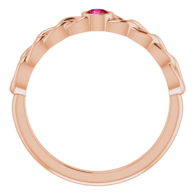 Natural Ruby Curb Chain Ring in 14K Rose Gold
