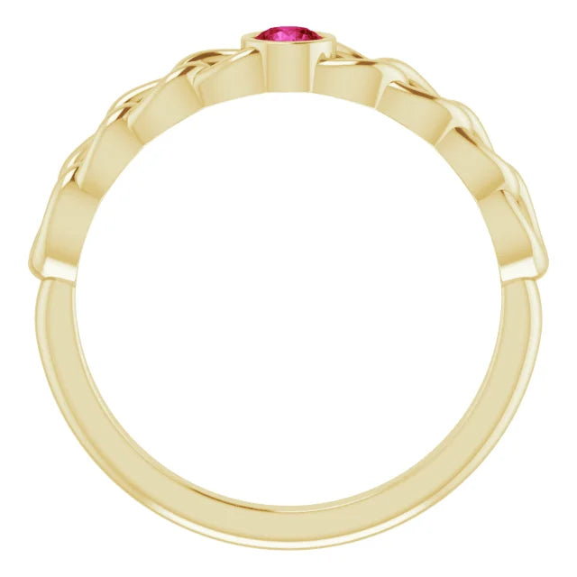 Natural Ruby Curb Chain Ring in 14K Yellow Gold