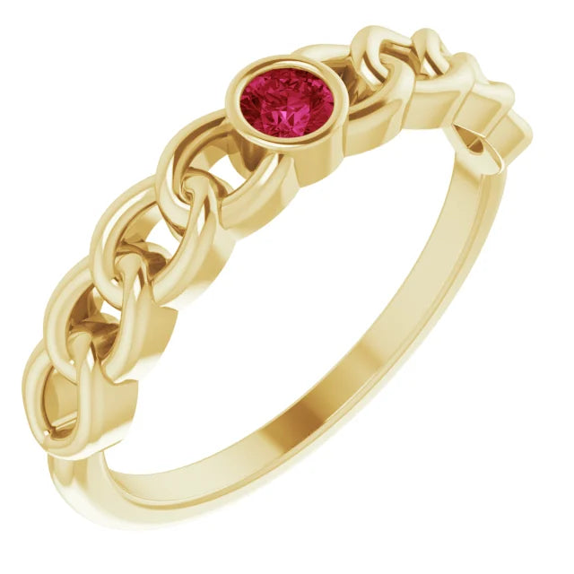 Natural Ruby Curb Chain Ring in 14K Yellow Gold